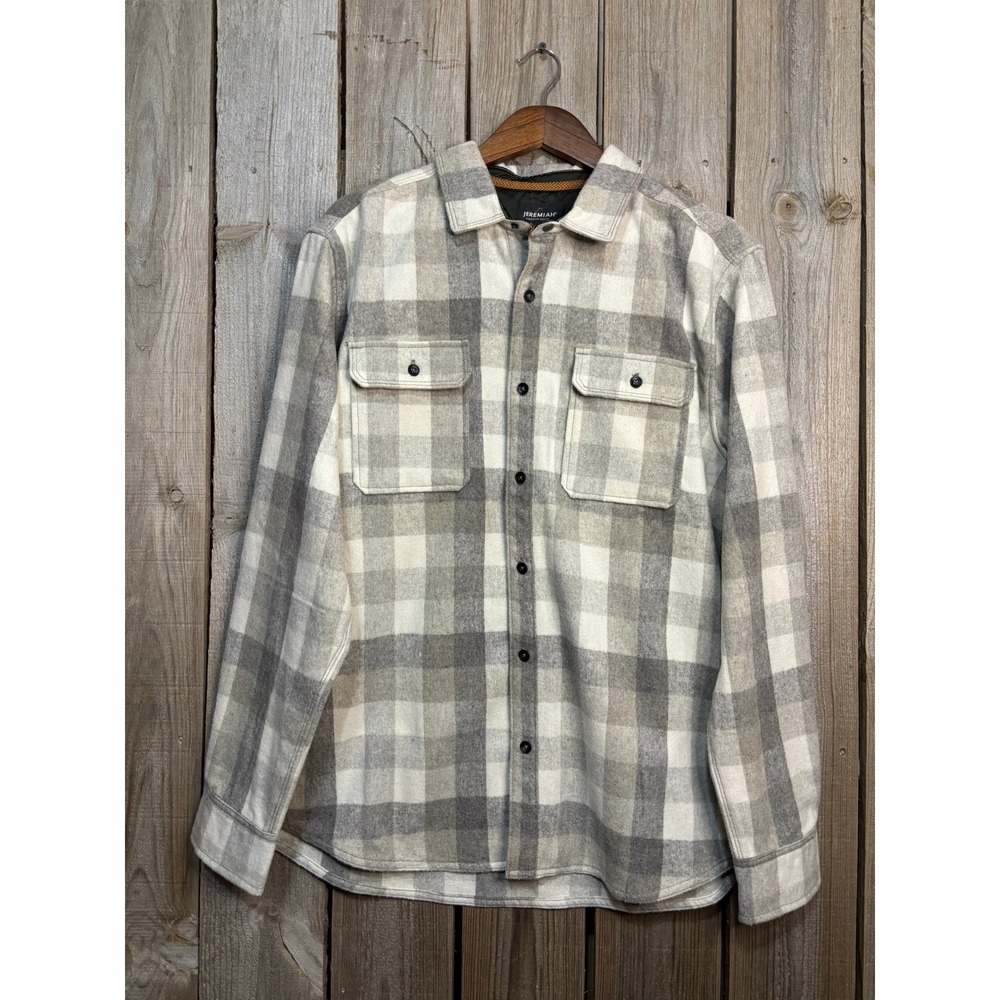 Jeremiah American Legacy Mens Large Grey Plaid Wool Blend Flannel Shirt Jacket